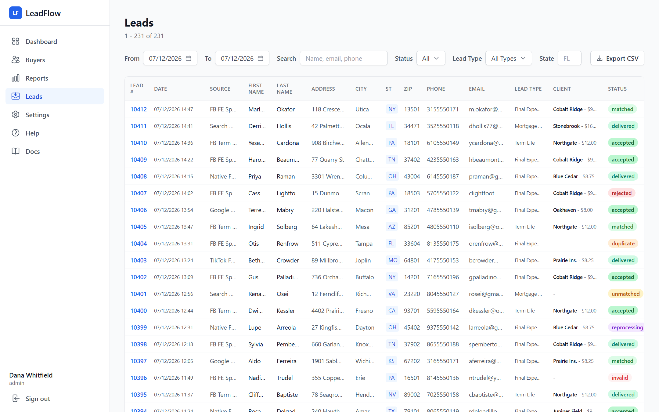 Leadflow screenshot